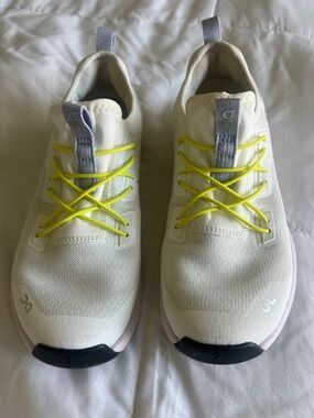 On Cloud Kids' White Sneakers with Yellow Laces